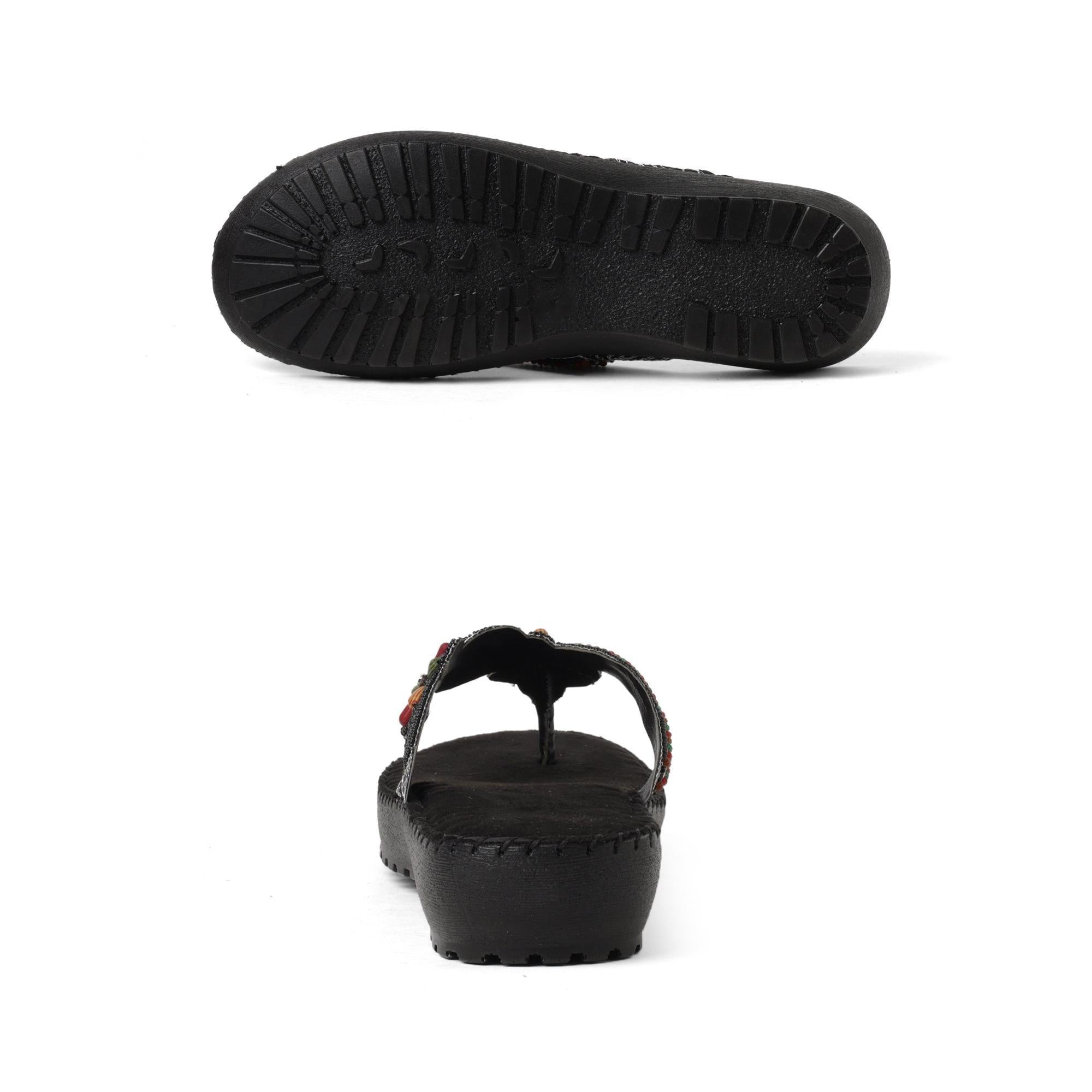 Beads Luxe Black Thong Sandals