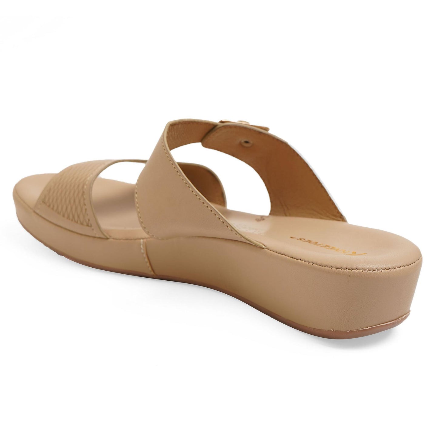 Beige Textured Buckled Sandals