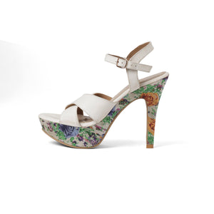 Pretty Floral Print White High Heels