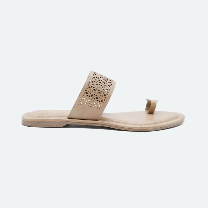 Essence Beige Laser-Cut One-Toe Sandals