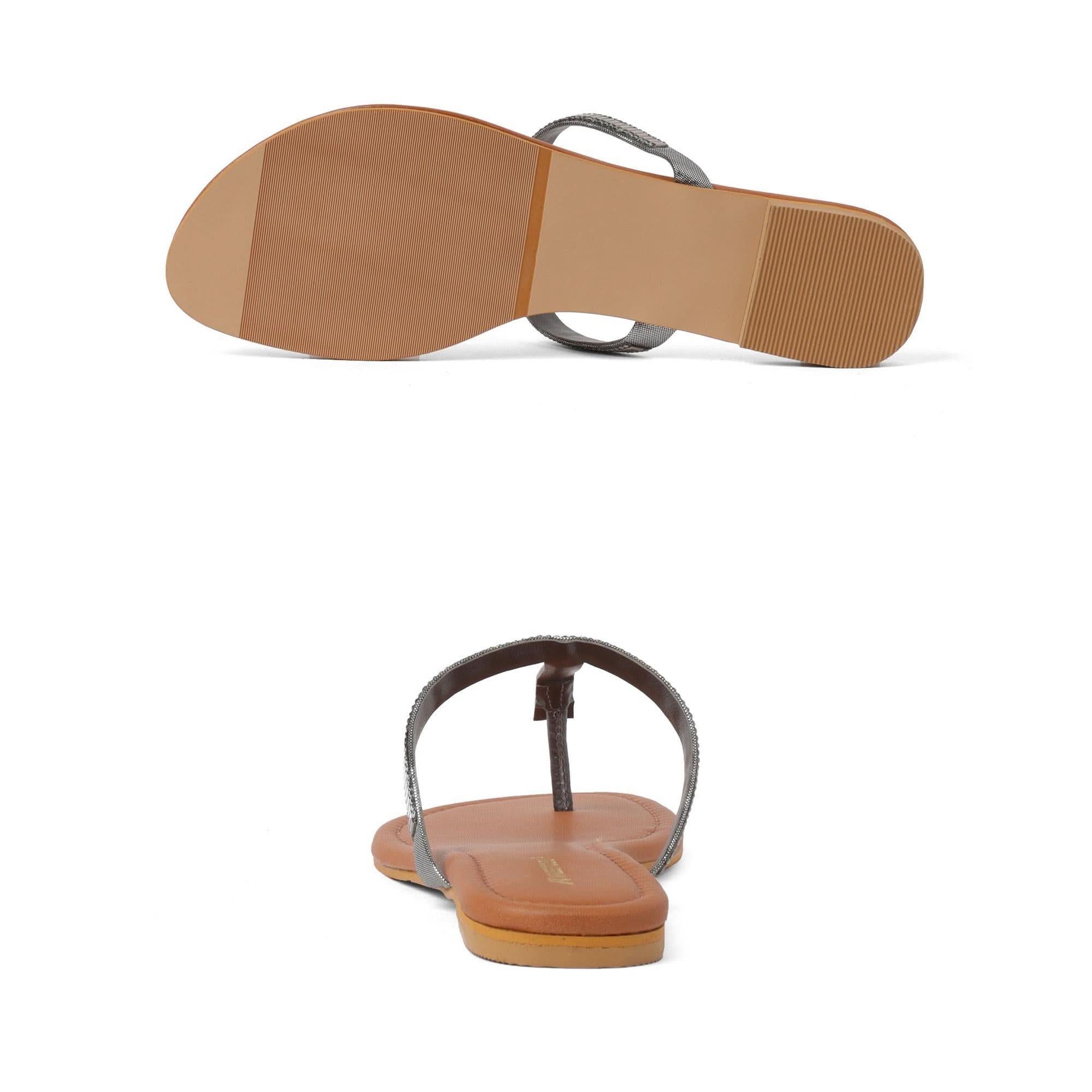 Sparkly Silver Embellished Casual T-Strap Sandals