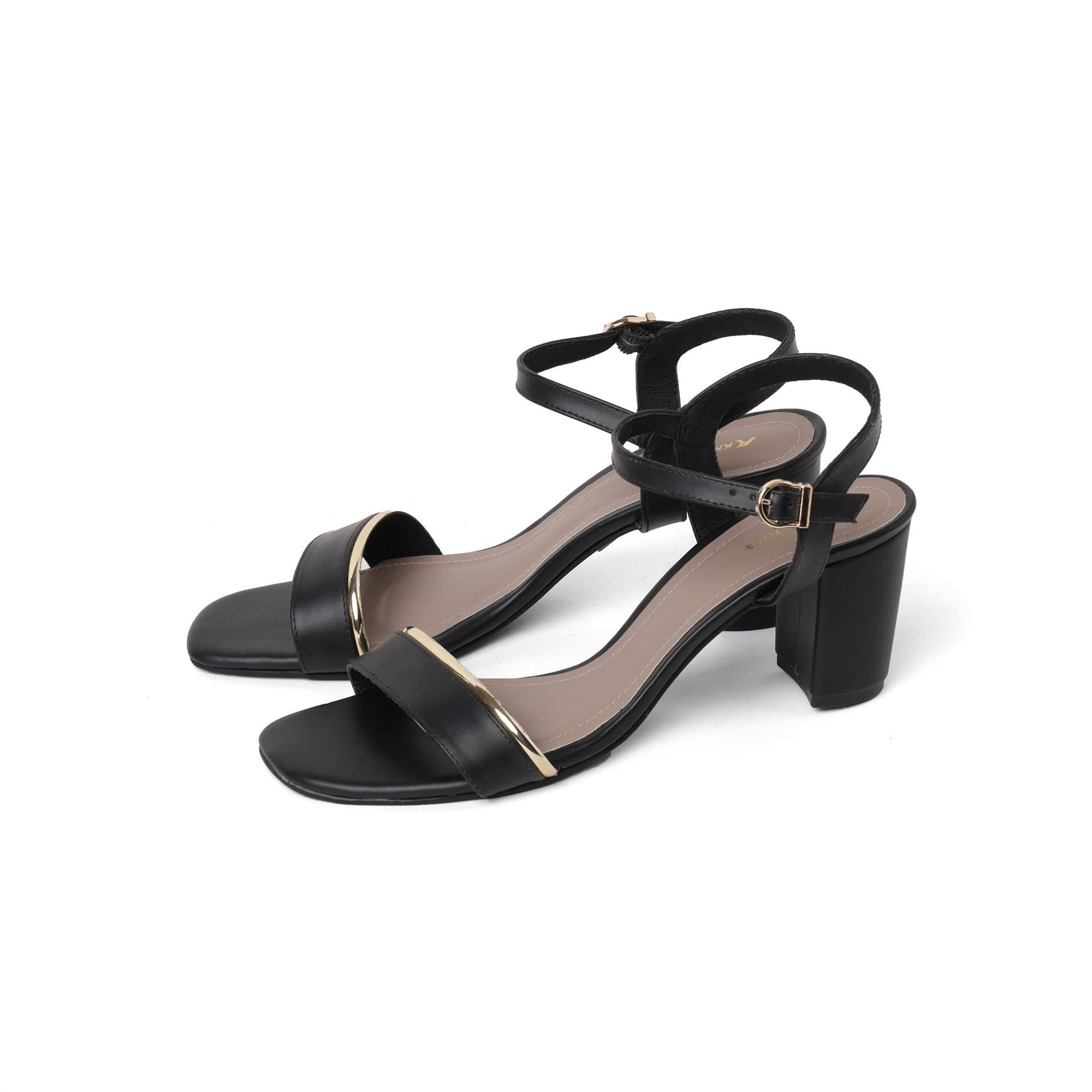 Black Ankle-Strap Block Heel Sandals