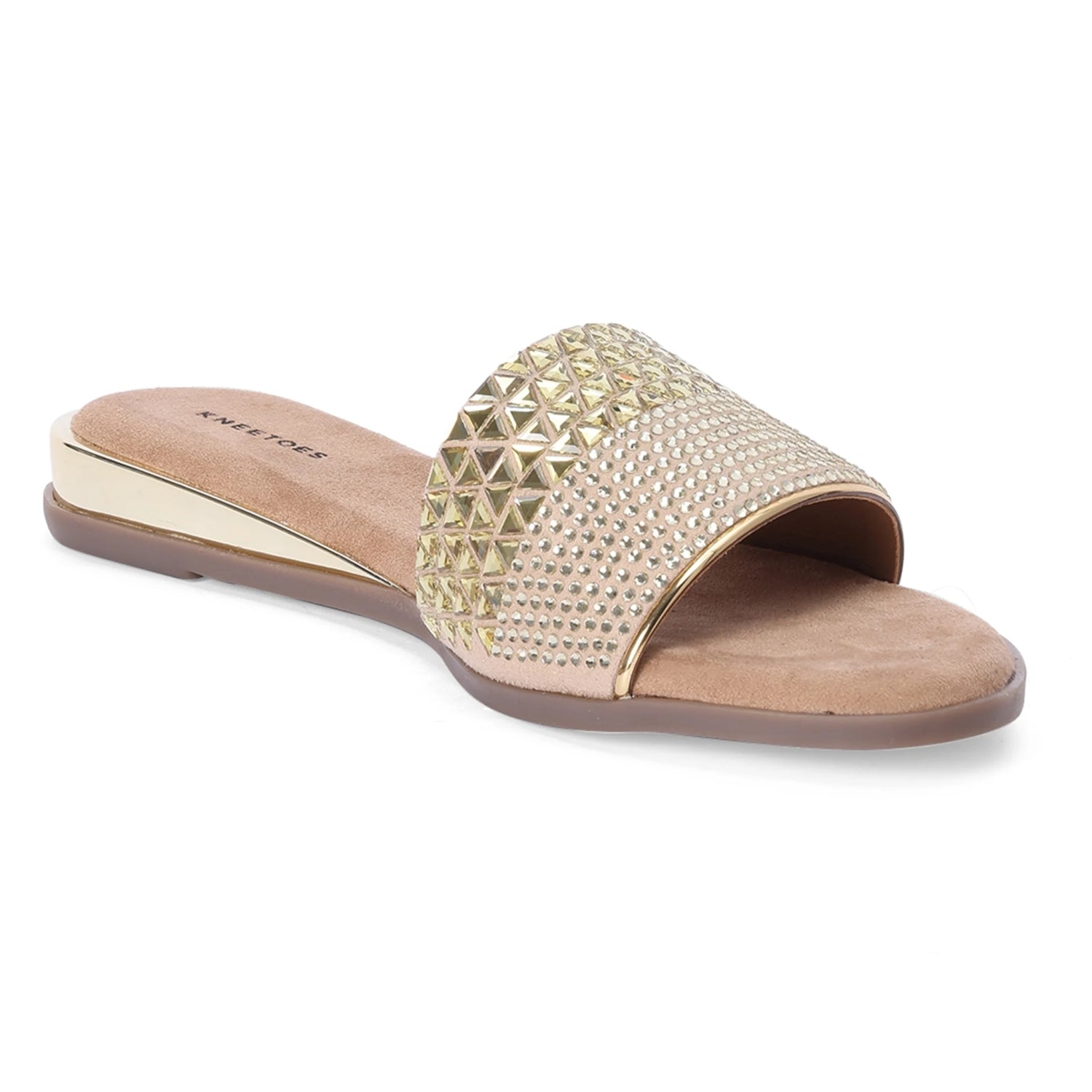 Embellished Gold Comfortable Open-Toe Sliders
