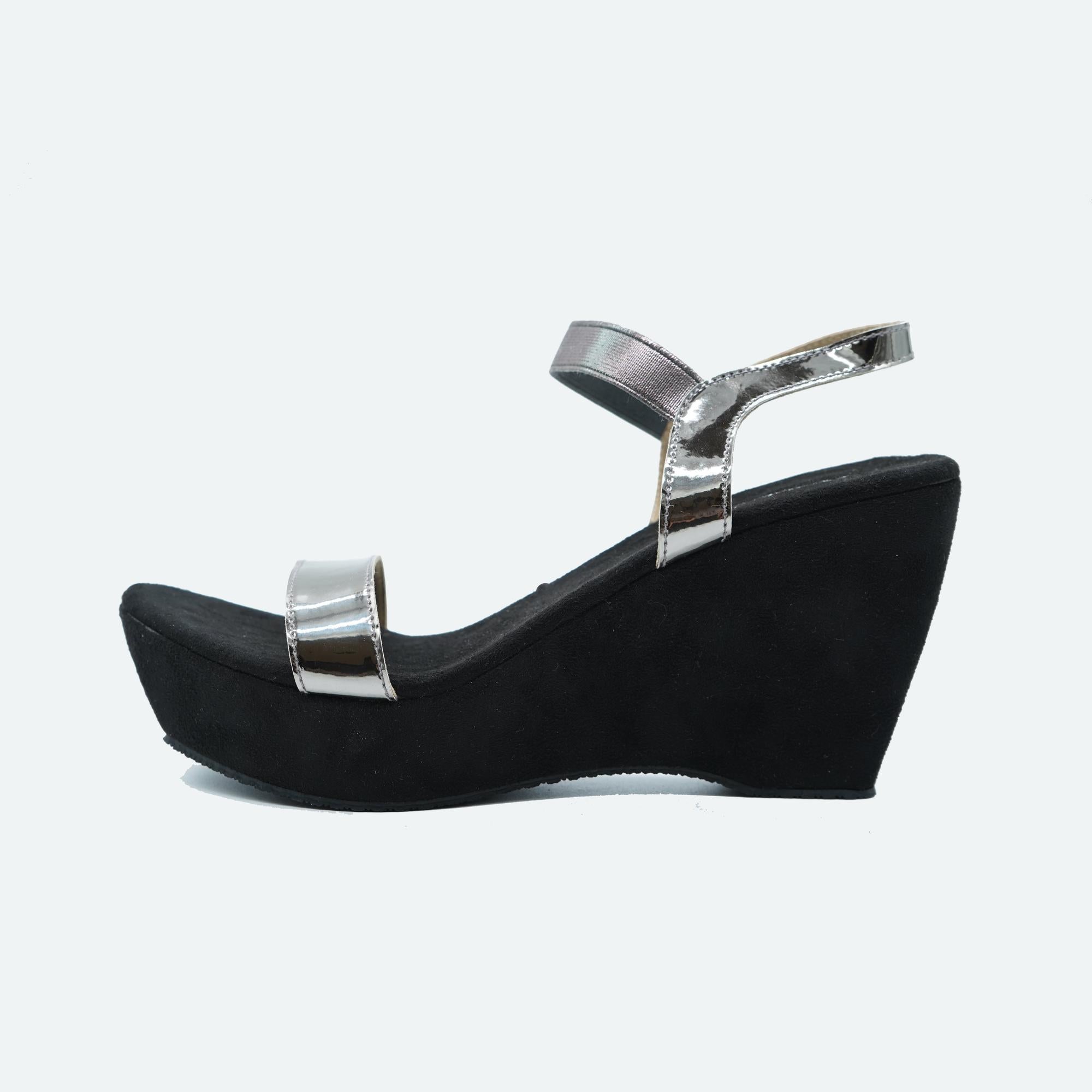 Black Metallic Wedge Open-Toe Sandals
