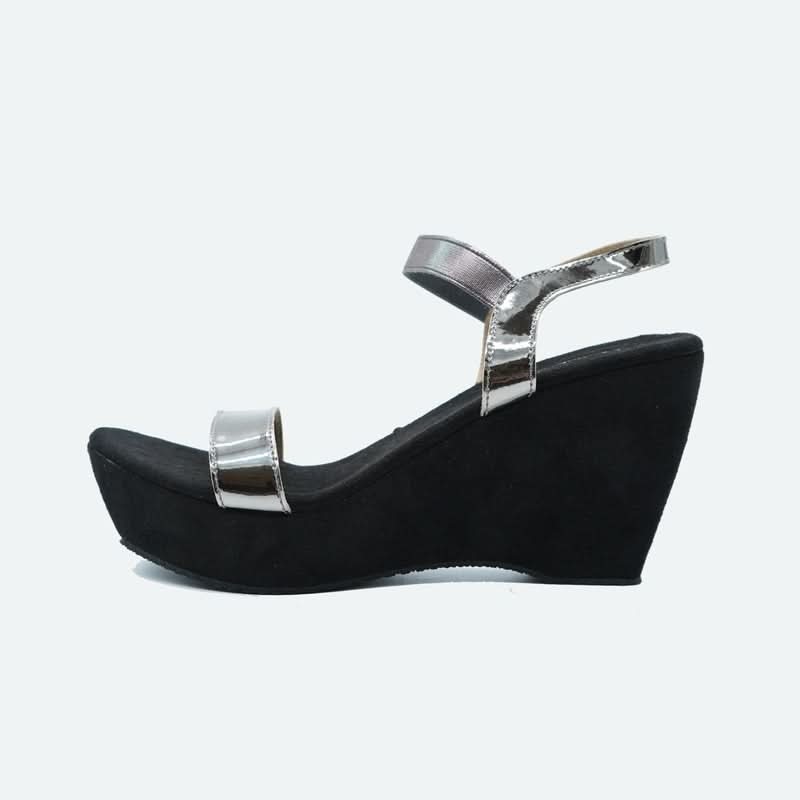 Black Metallic Wedge Open-Toe Sandals