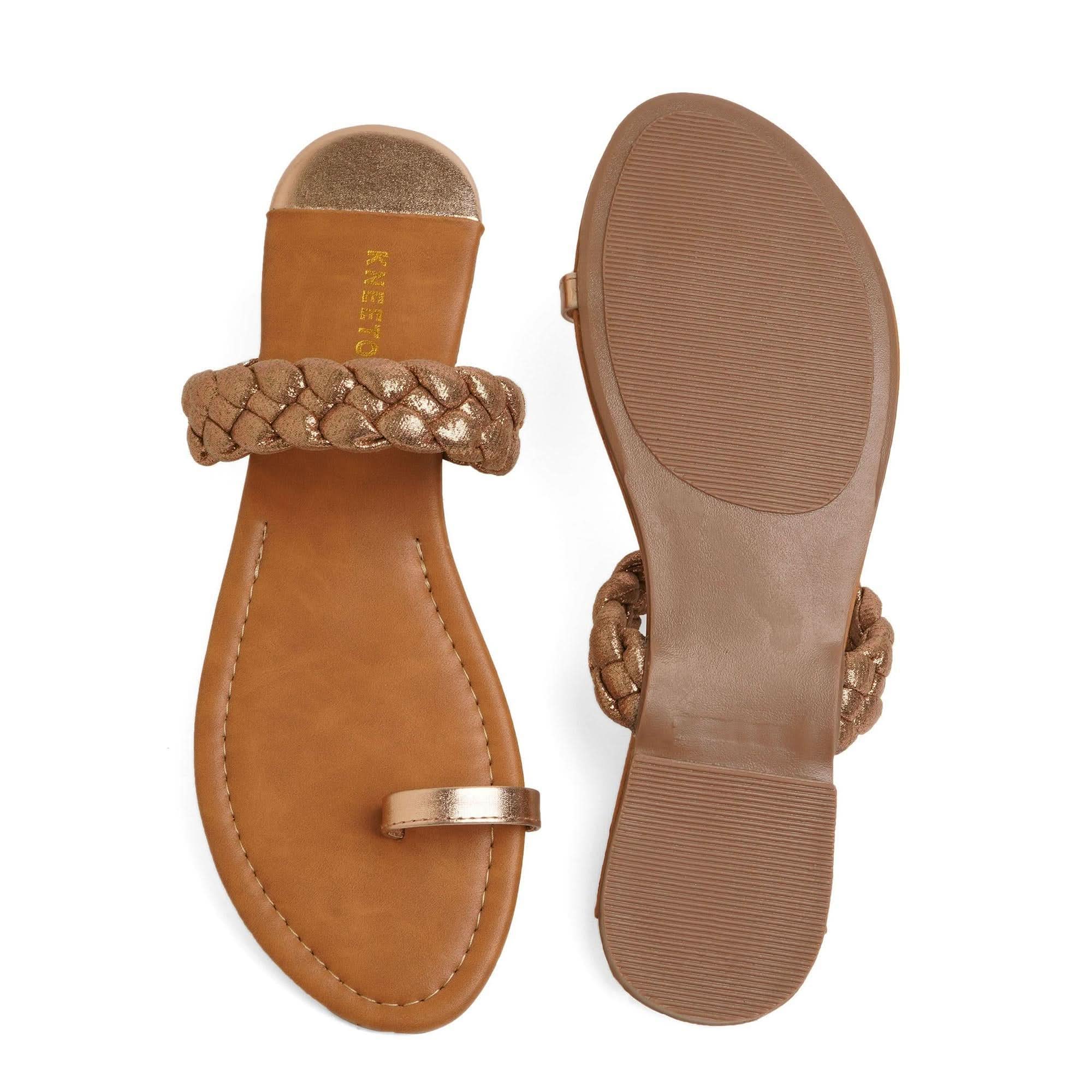 Gold-Shine Braided One-Toe Sandals