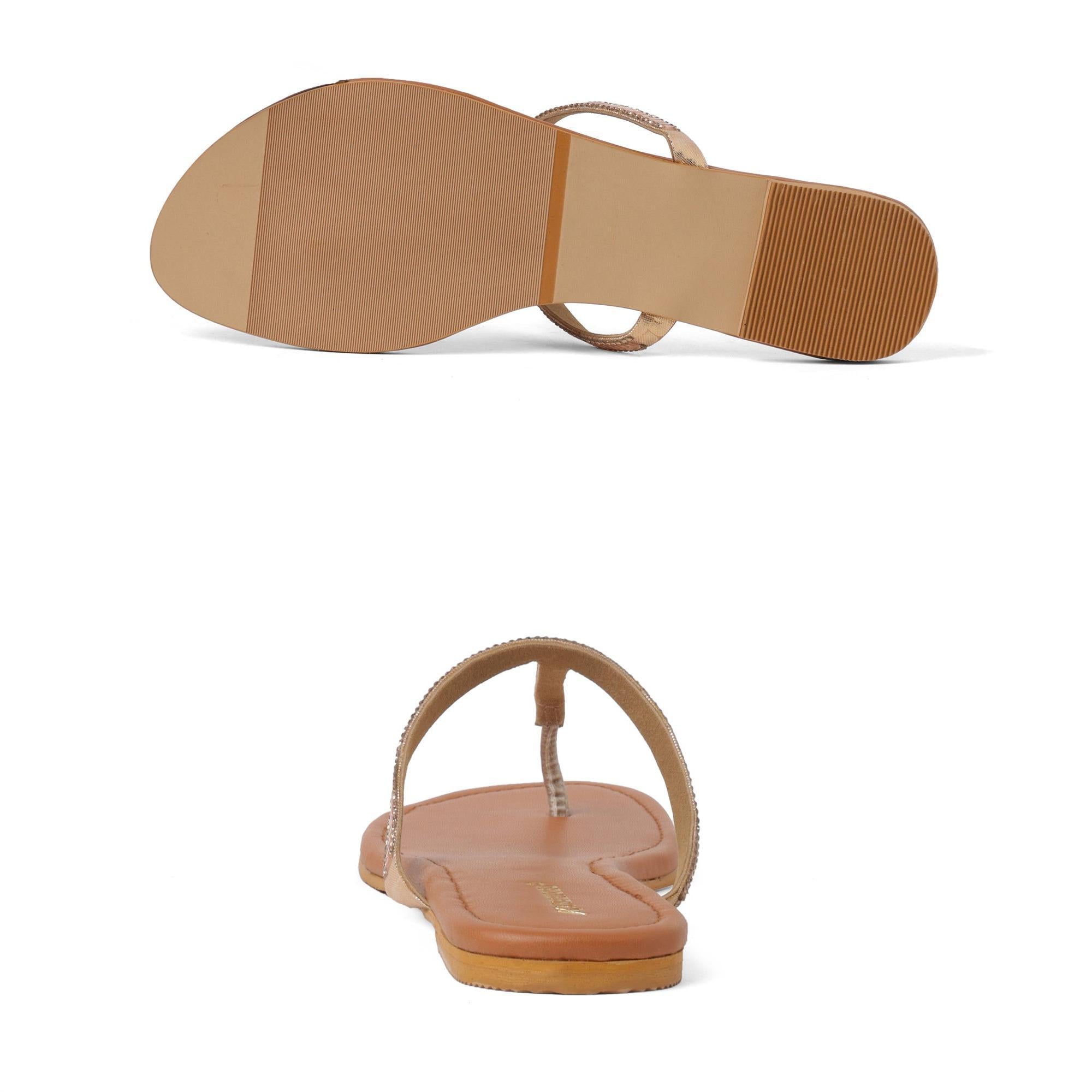 Gemglow Rose Gold Embellished T-Strap Sandals