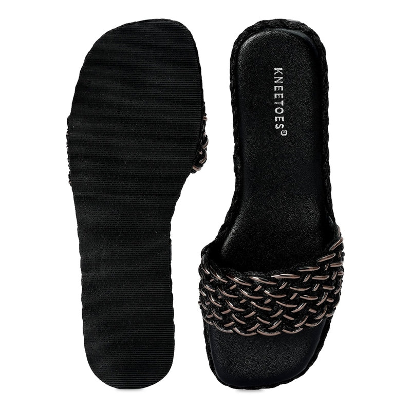 Black Metallic Weave Slip-Ons