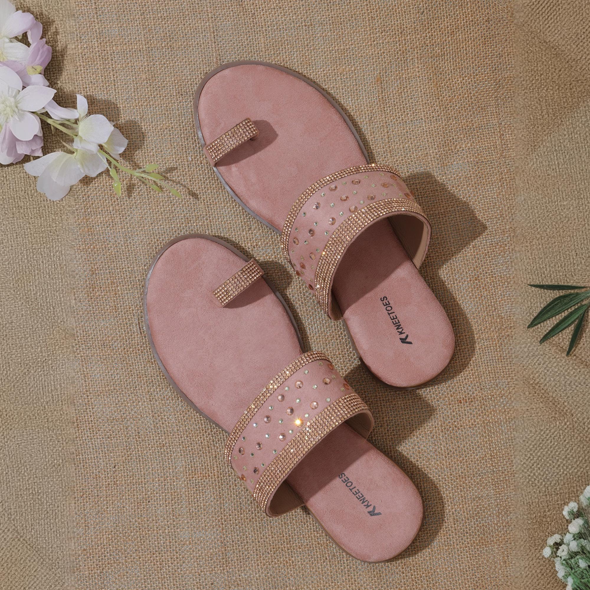 Pretty Pink Embellished One-Toe Sandals