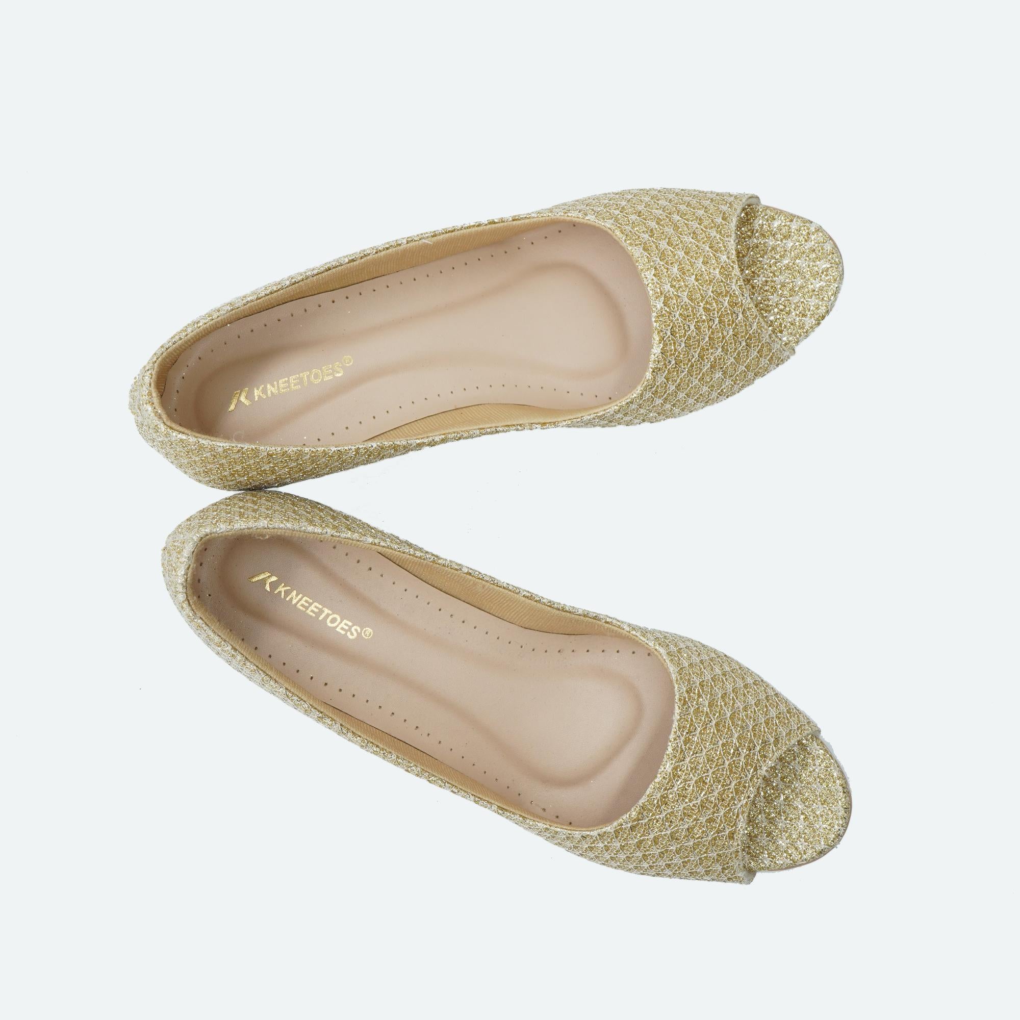 Shine Pop Gold Peep-Toe Wedge Sandals
