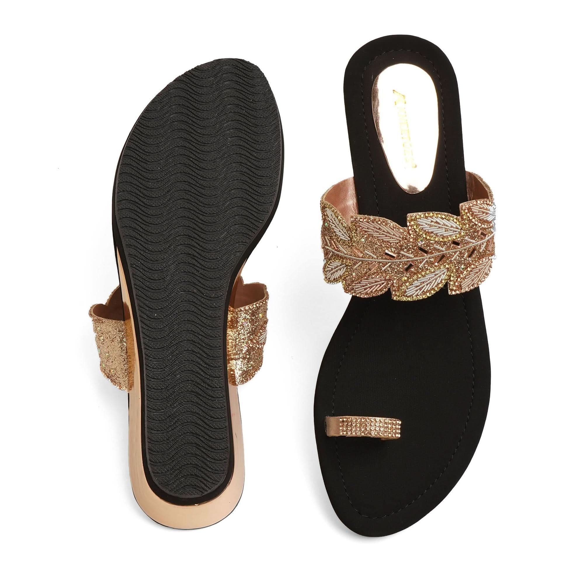 Bead Luxe Gold Leaf Wedge Sandals