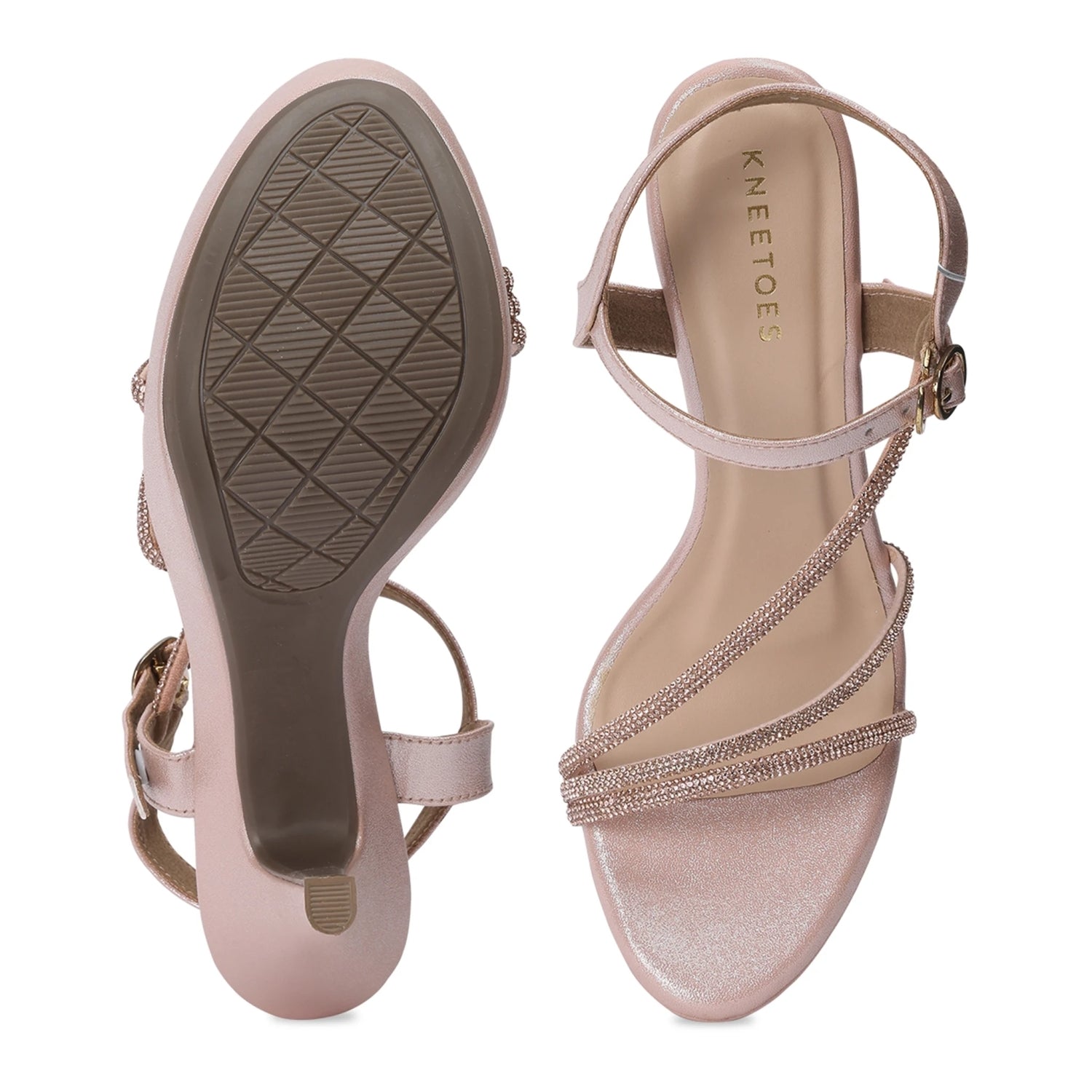 Embellished Rose-Gold Stiletto Heel Open-Toe Sandals