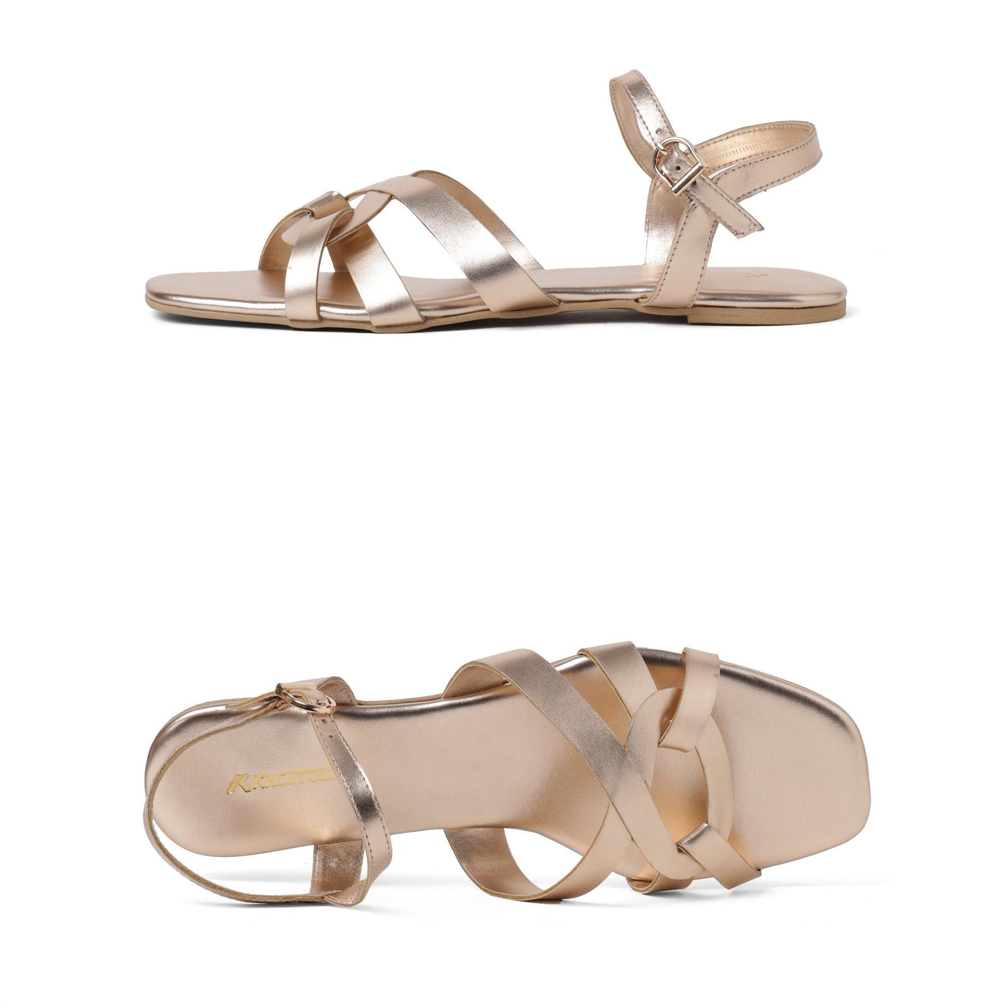 Rose-Gold Shine Pop Multi-Strap Sandals