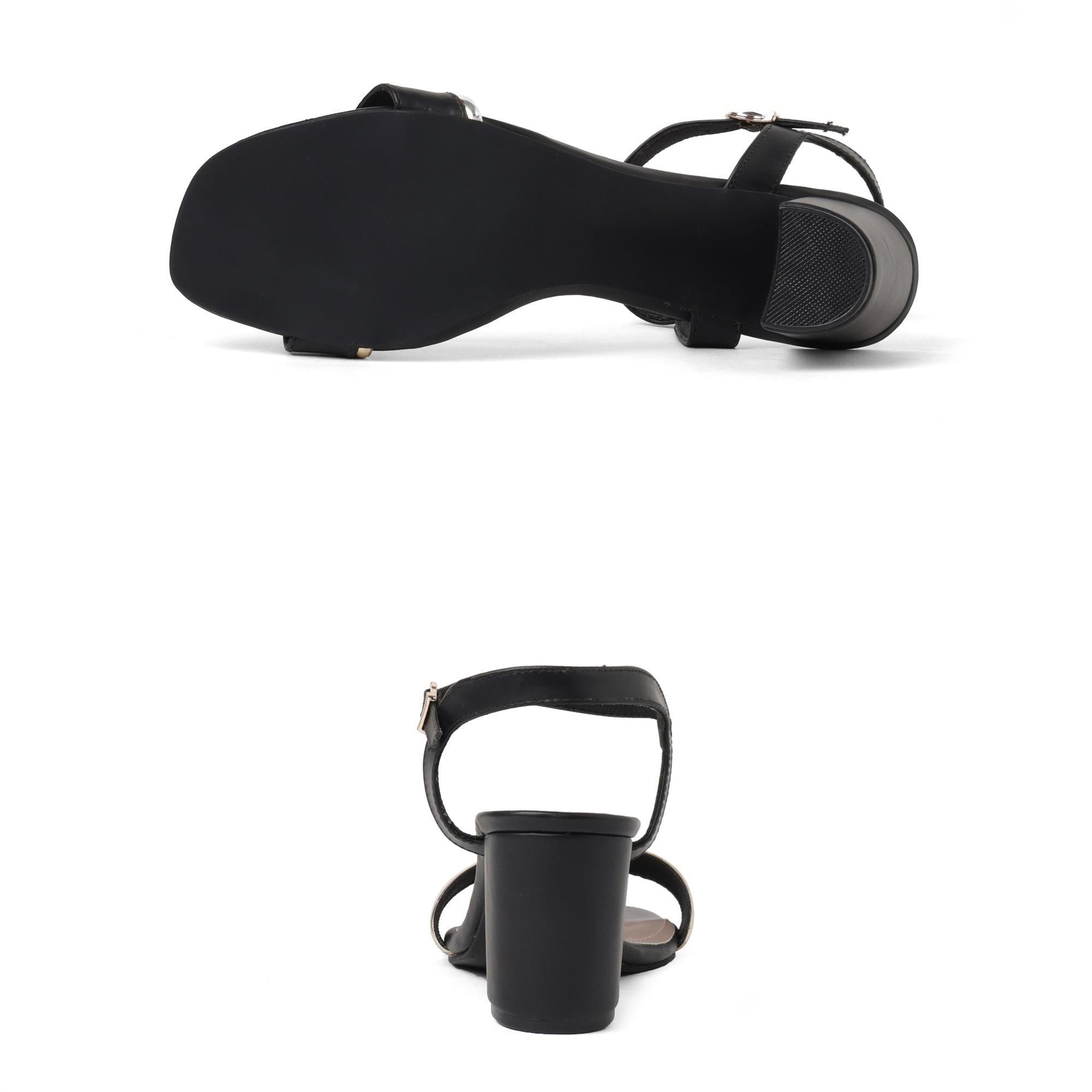 Black Ankle-Strap Block Heel Sandals