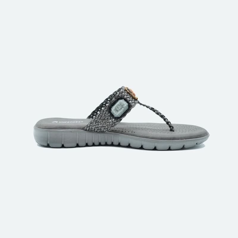 Bold Gem-Studded Grey T-Strap Sandals