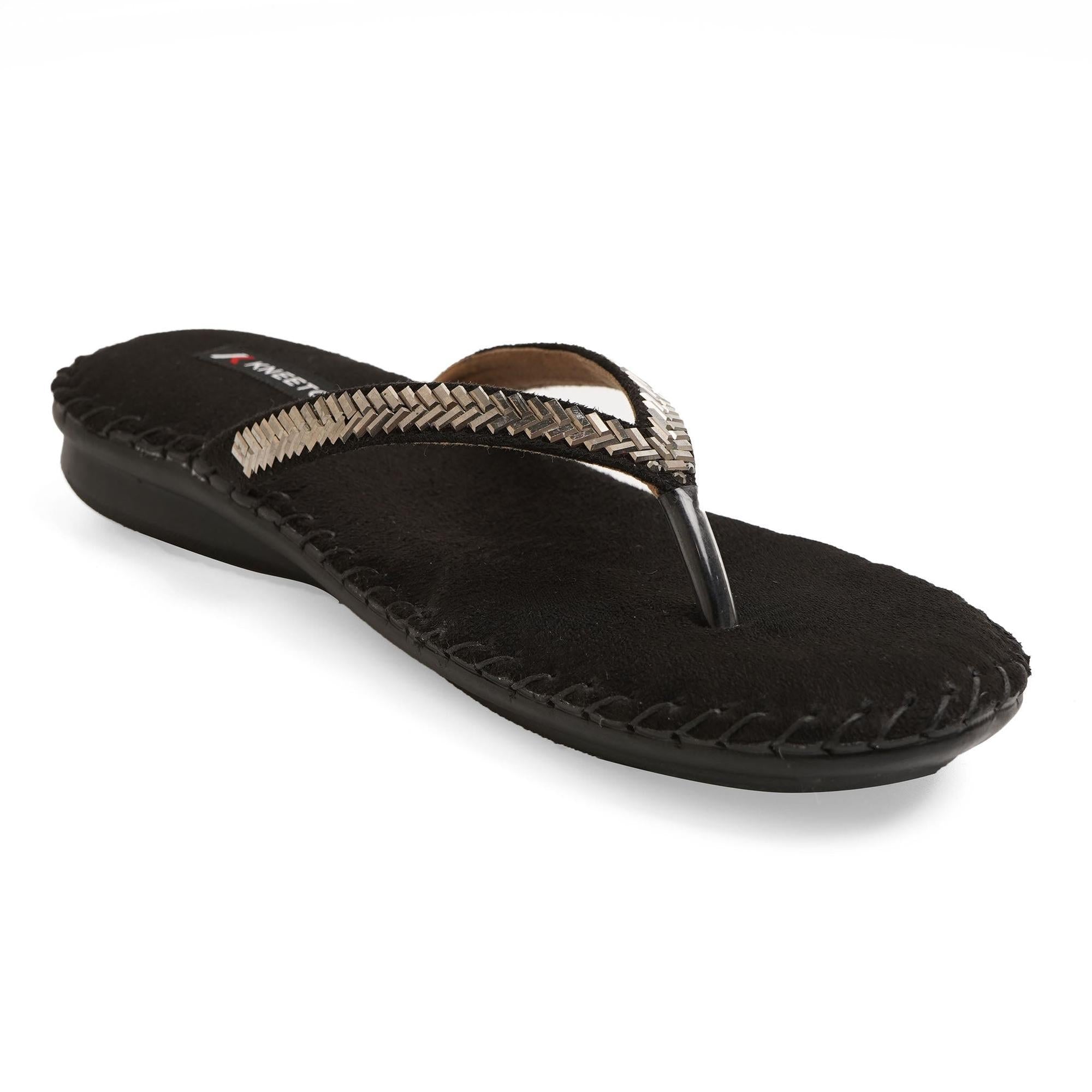 Sparkle Studs Black Thong Casual Sandals
