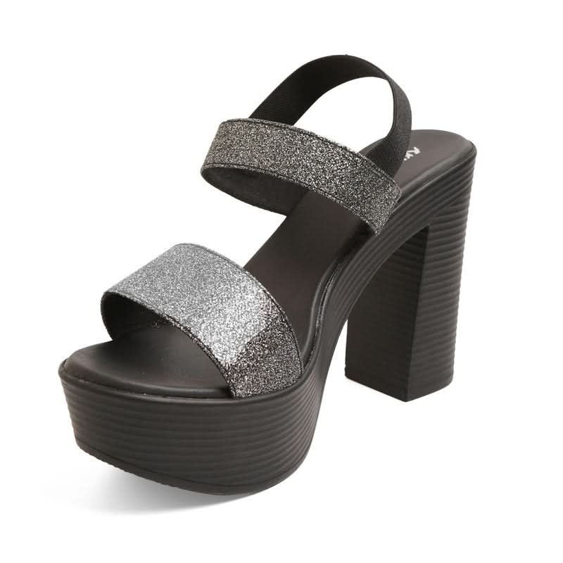 Shimmering Black Stacked High Heels