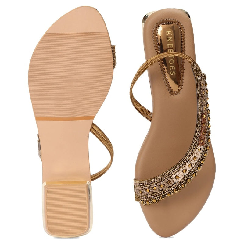 Zari Work Bronze Stylish Open-Toe Sandals