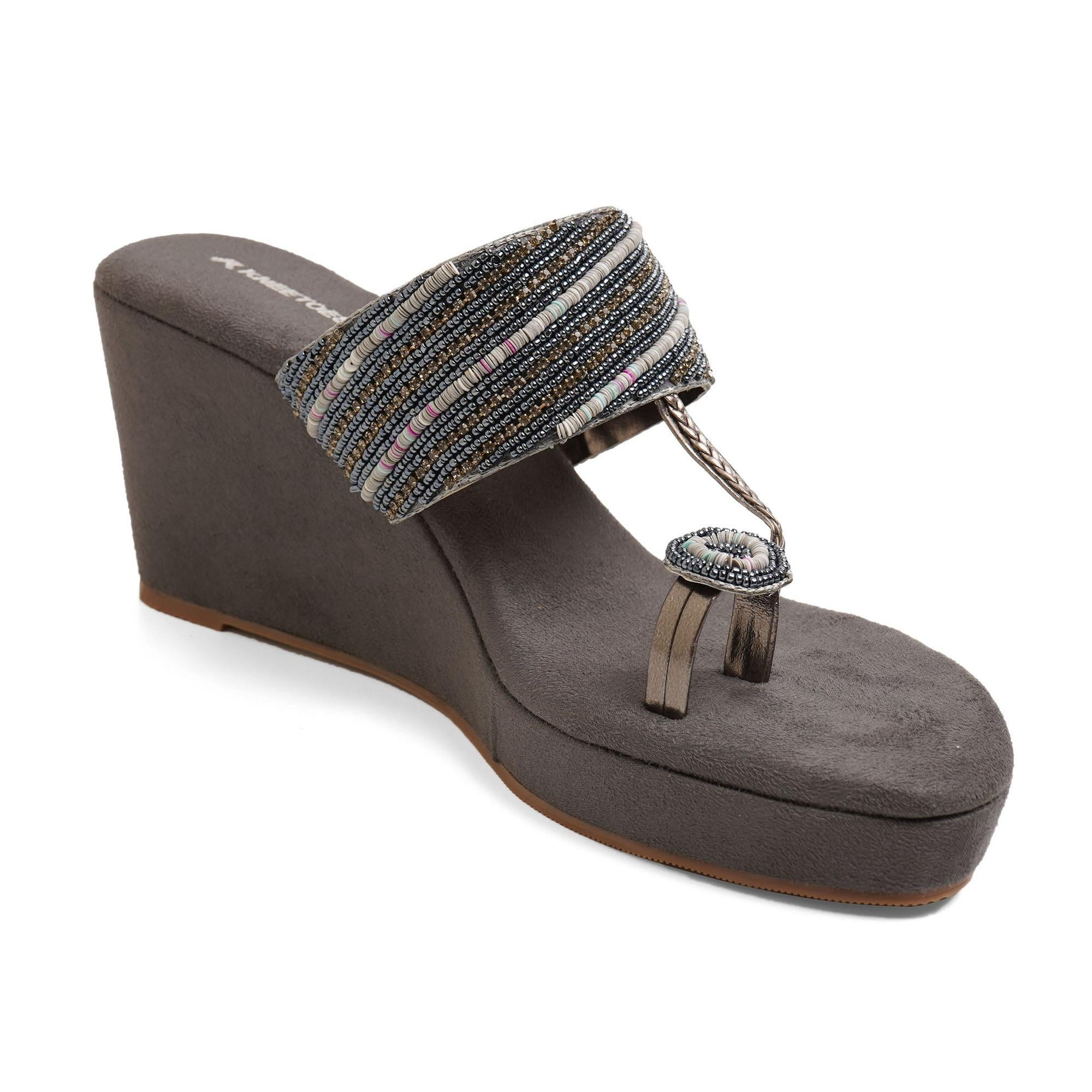 Dazzling Charcoal-Grey Beaded Wedge Heels
