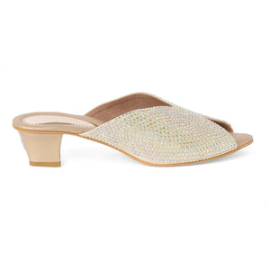 Crystalshine Gold Block Heel Sandals