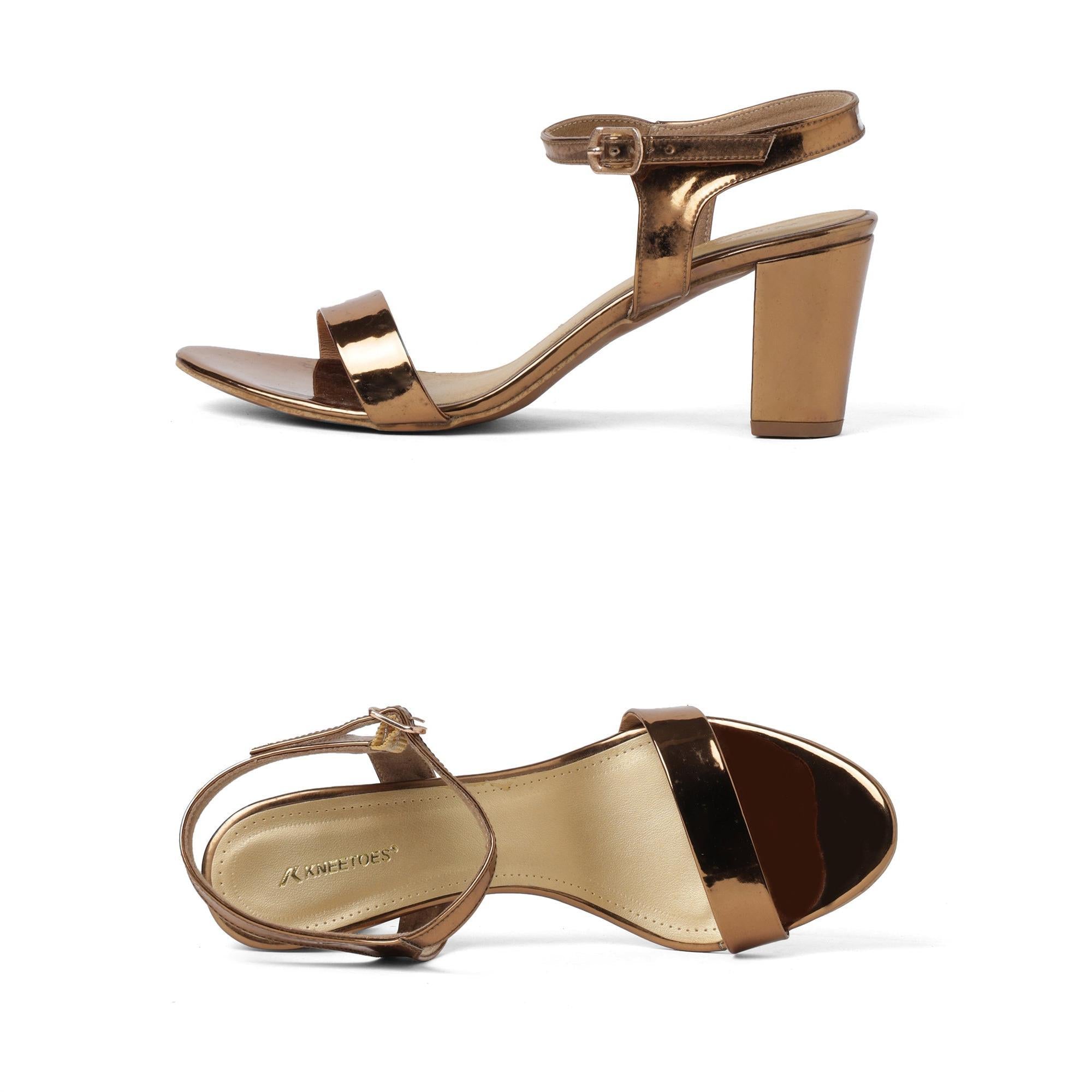 Gloss Pop Bronze Block Heel Sandals