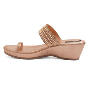 Rose-Gold Beaded Wedge One-Toe Sandals