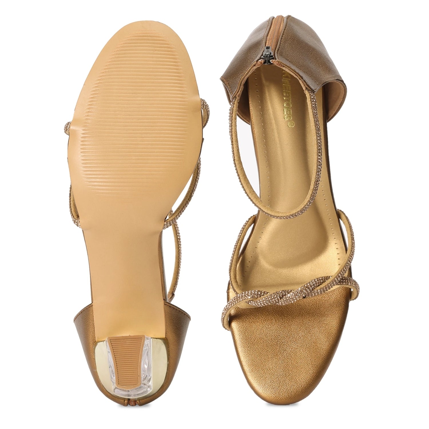 Rhinestone Embellished Bronze Open-Toe Sandals