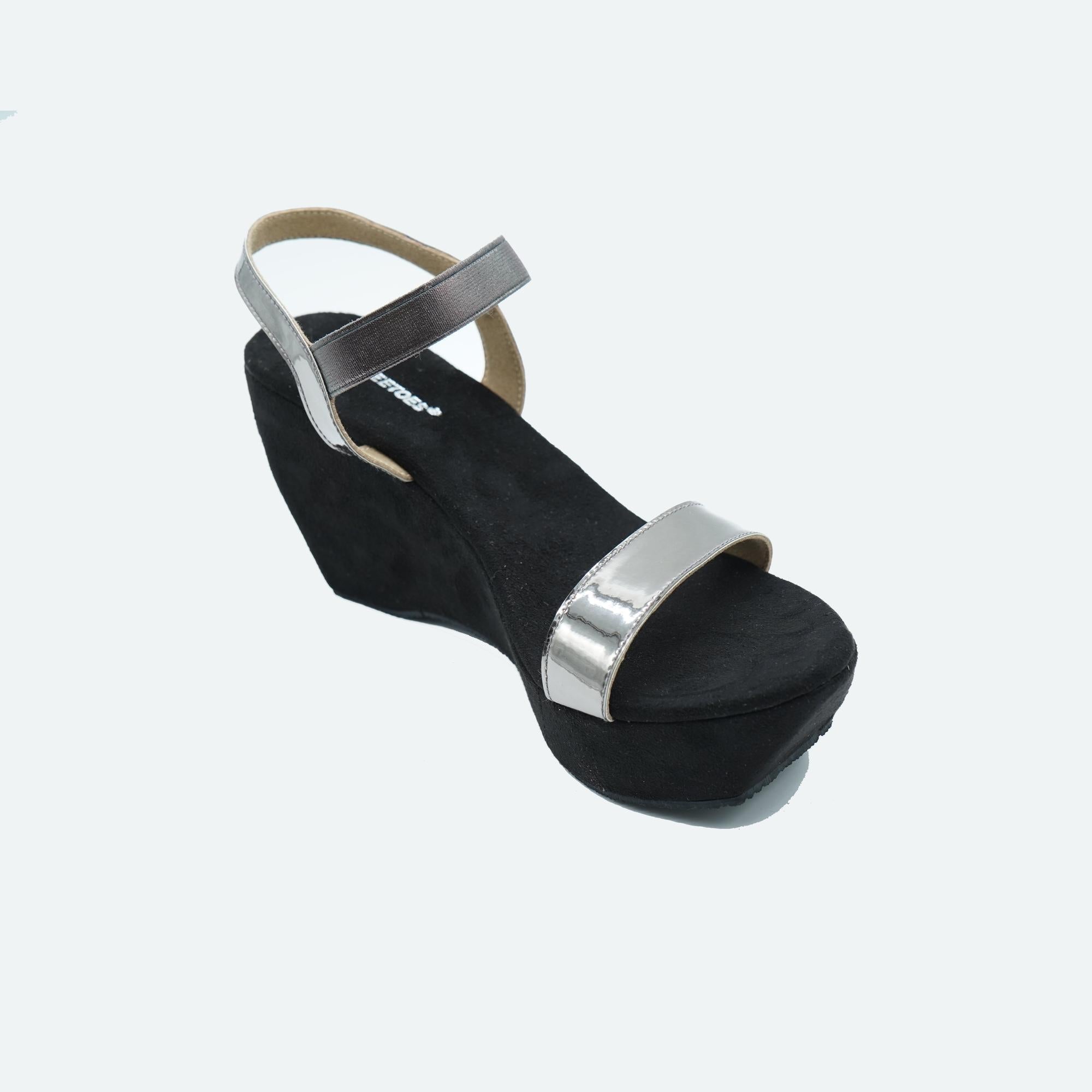 Black Metallic Wedge Open-Toe Sandals