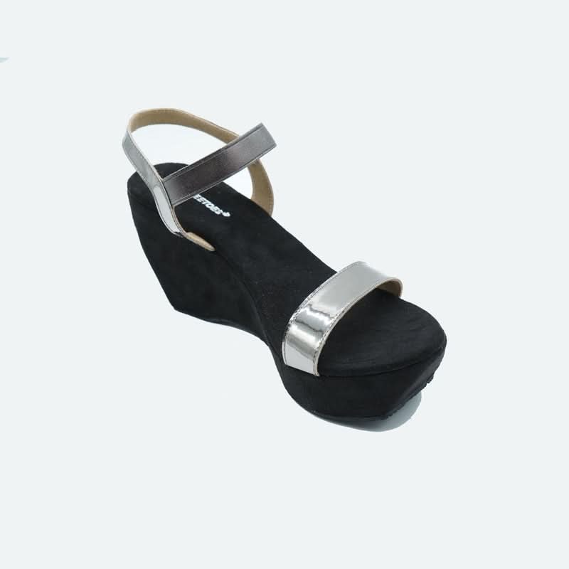 Black Metallic Wedge Open-Toe Sandals