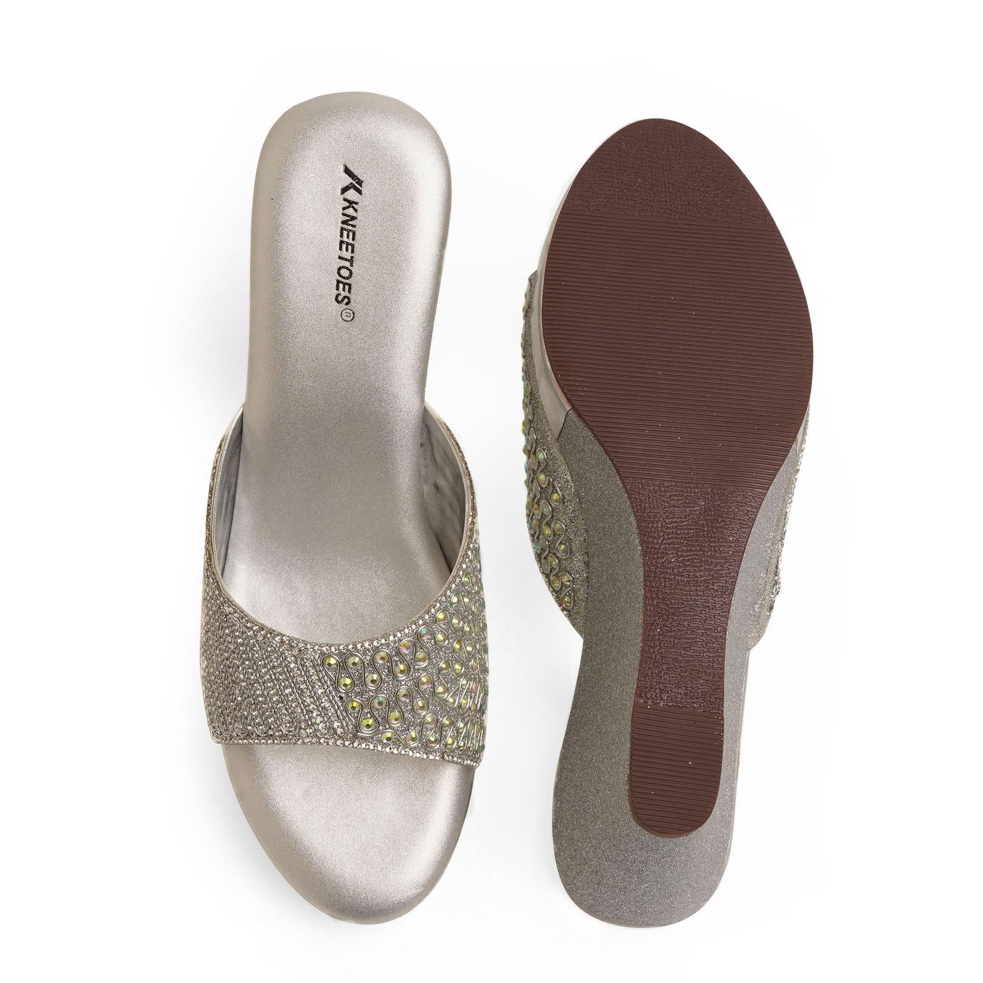 Gleamglow Silver Wedge Heel Sandals