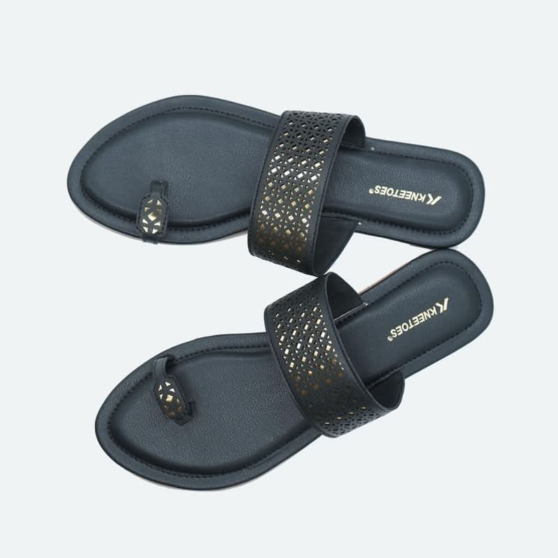 Black Laser-Cut One-Toe Sandals