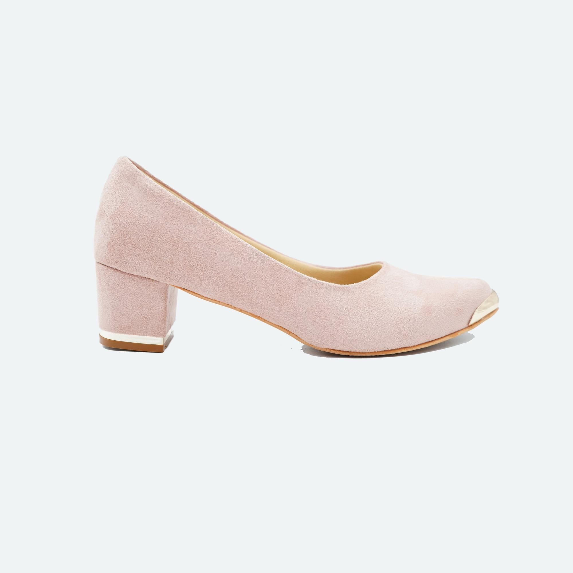 Soft Blush Peach Block Heel Pumps