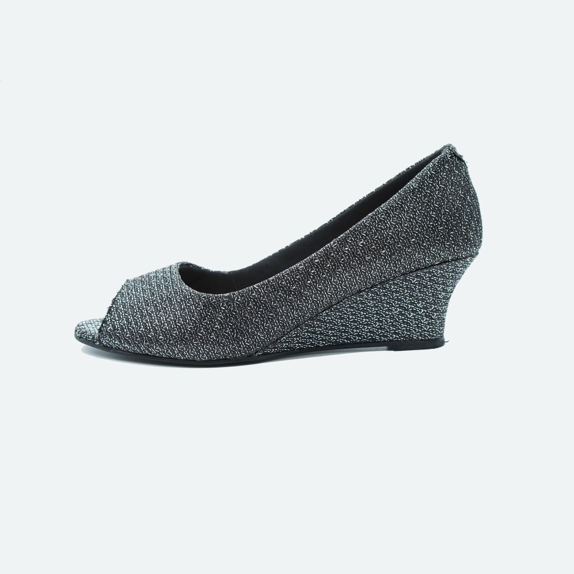 Shine Pop Black Peep-Toe Wedge Sandals