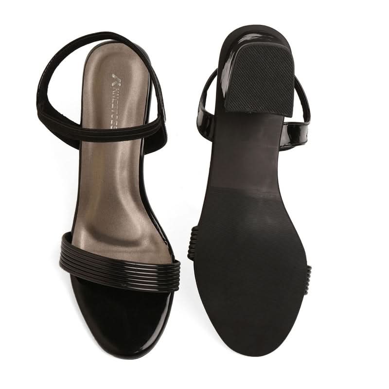 Classic Charm Black Block Heel Sandals