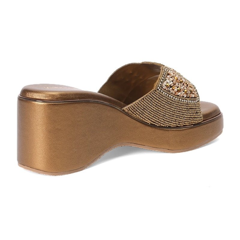 Bronze Zari Wedge Heel Sandals