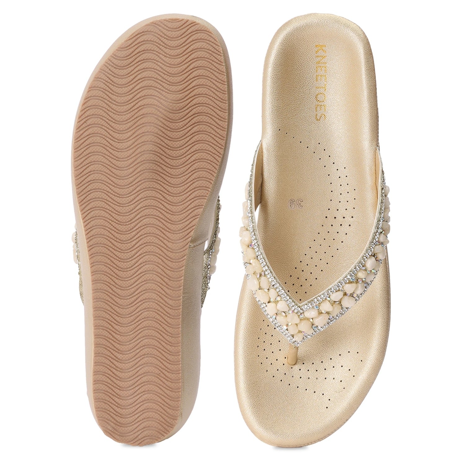 Beige Wedge Heel Thong Sandals
