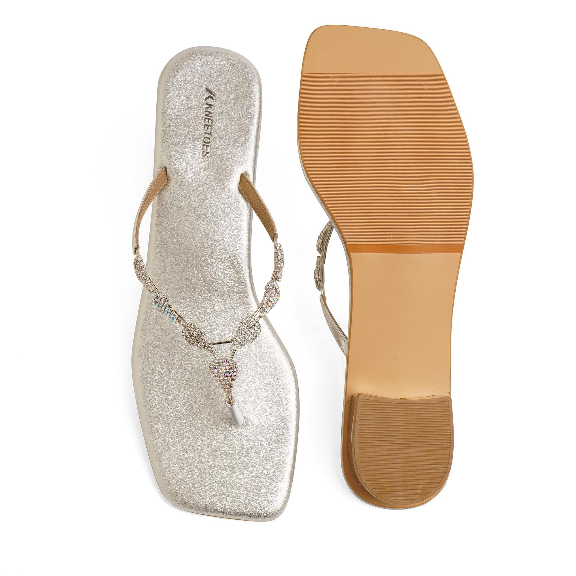 Sparkle Studded Silver Block Heel Sandals