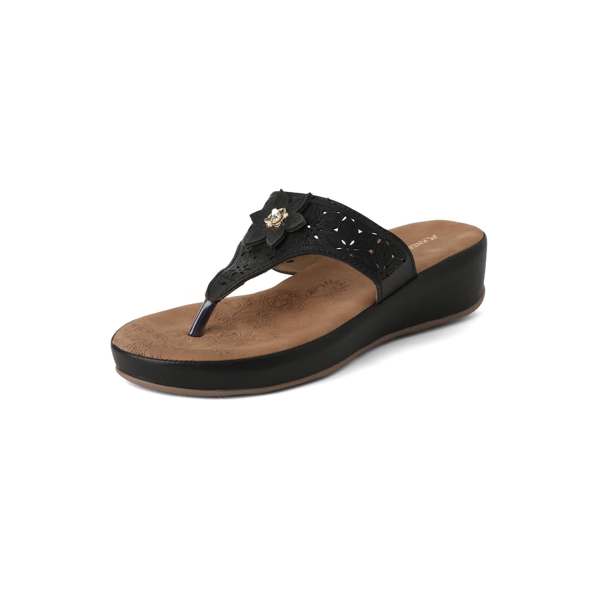 Classic Black Flower Cut-Work Sandals