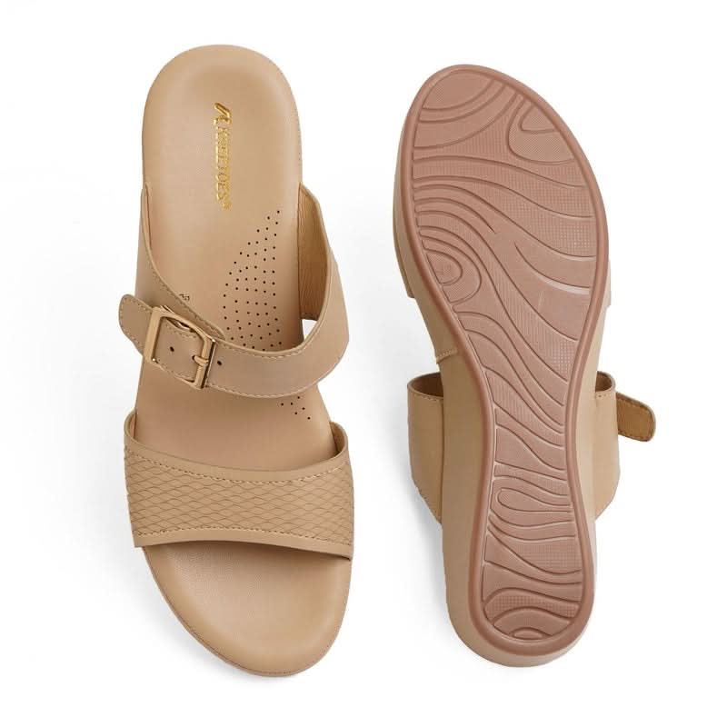 Beige Textured Buckled Sandals