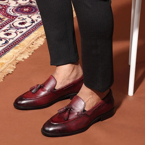 Luxe Burgundy Tassel Slip-On Loafers