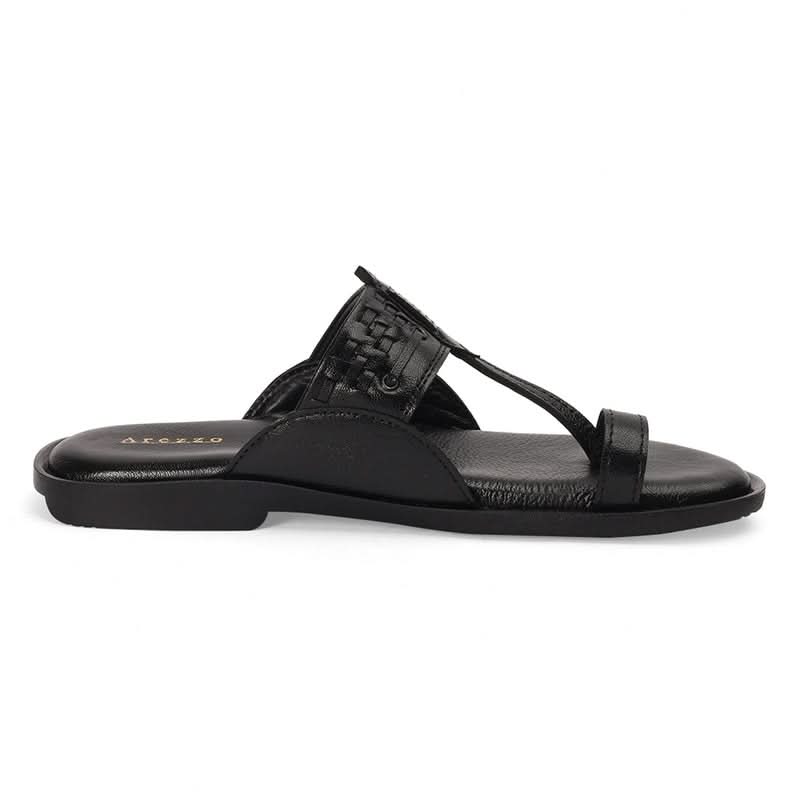 Men’s Black Leather Toe-Loop Sandals