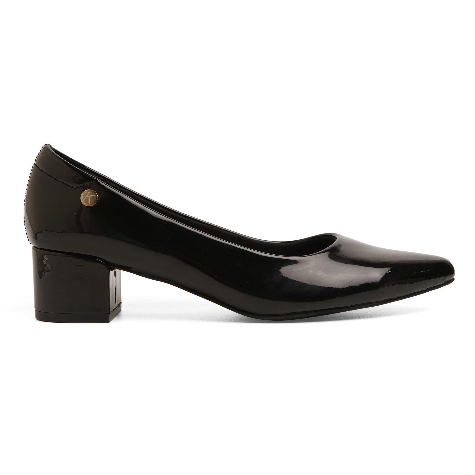 Radiant Black Solid Block Heel Pumps
