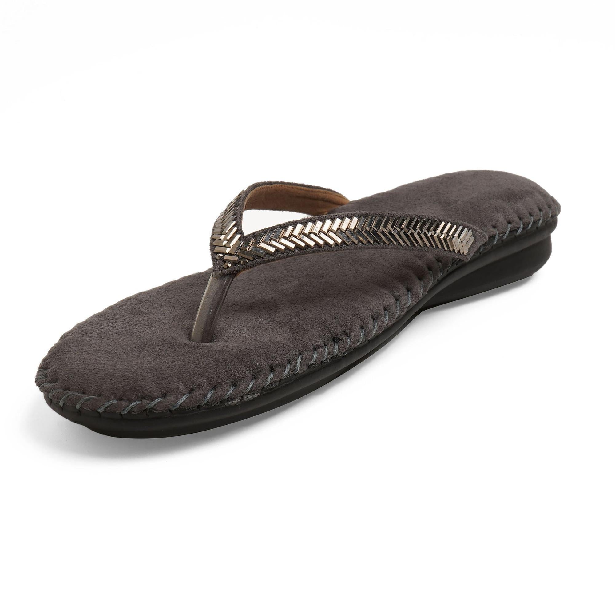 Charcoal-Grey Stone-Work Embellished Thong Sandals