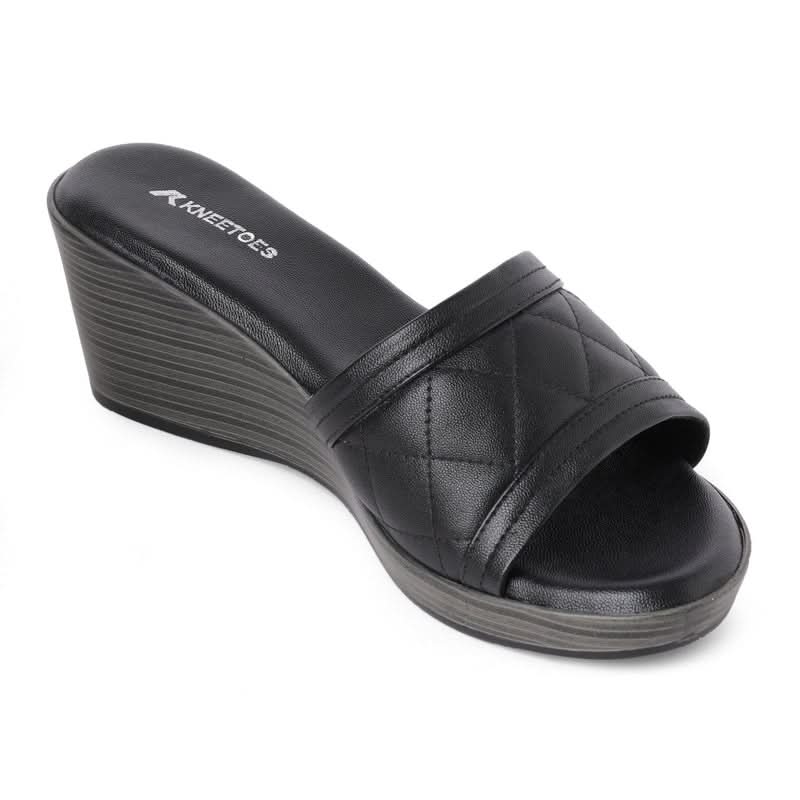 Black Quilted Wedge Sandals