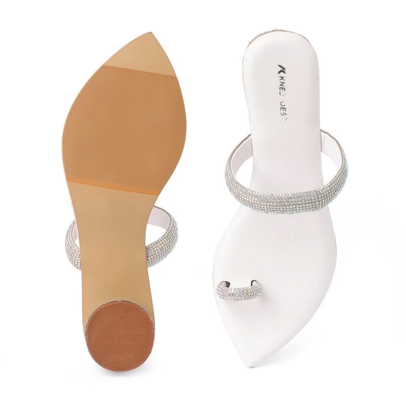 Twinkle Studs White Cylindrical Heel Sandals