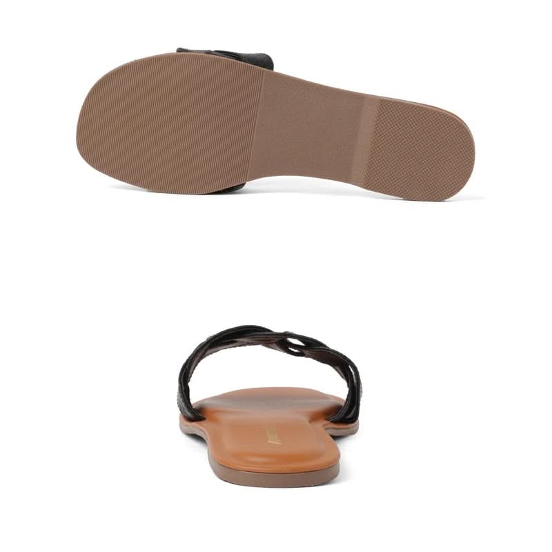 Jet Black Braided Casual Slippers