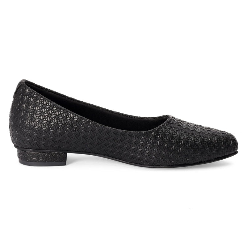 Textured Black Lightweight Block Heel Ballerinas