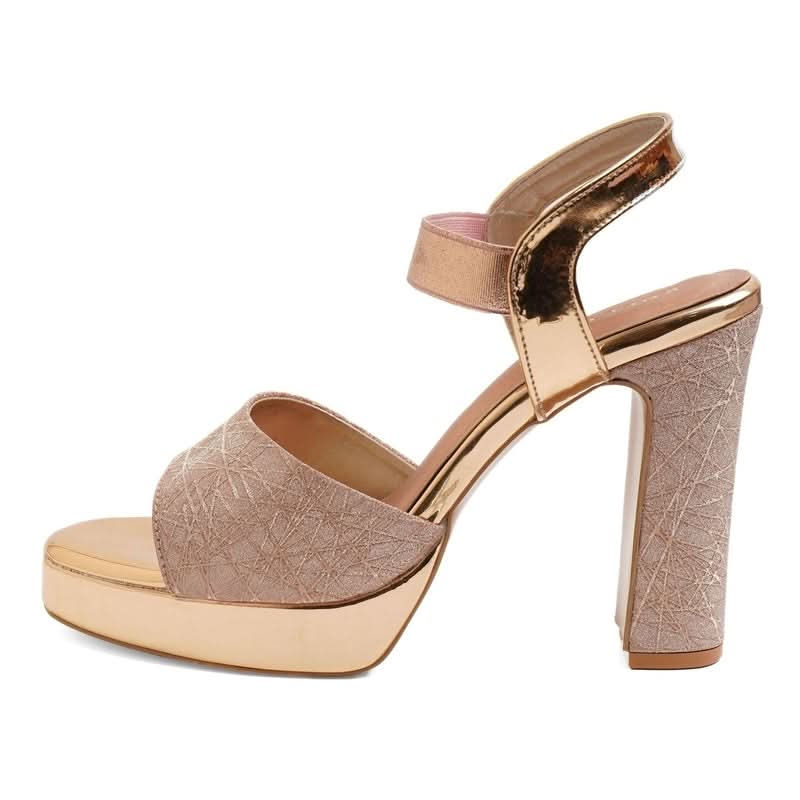 Shimmering Lustrous Rose Gold Block Heels