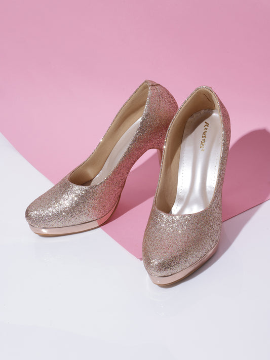 Elegant Rose Gold  Synthetic Fashion Party wear Pumps