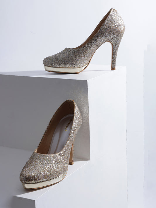 Elegant Gold  Synthetic Fashion Party wear Pumps